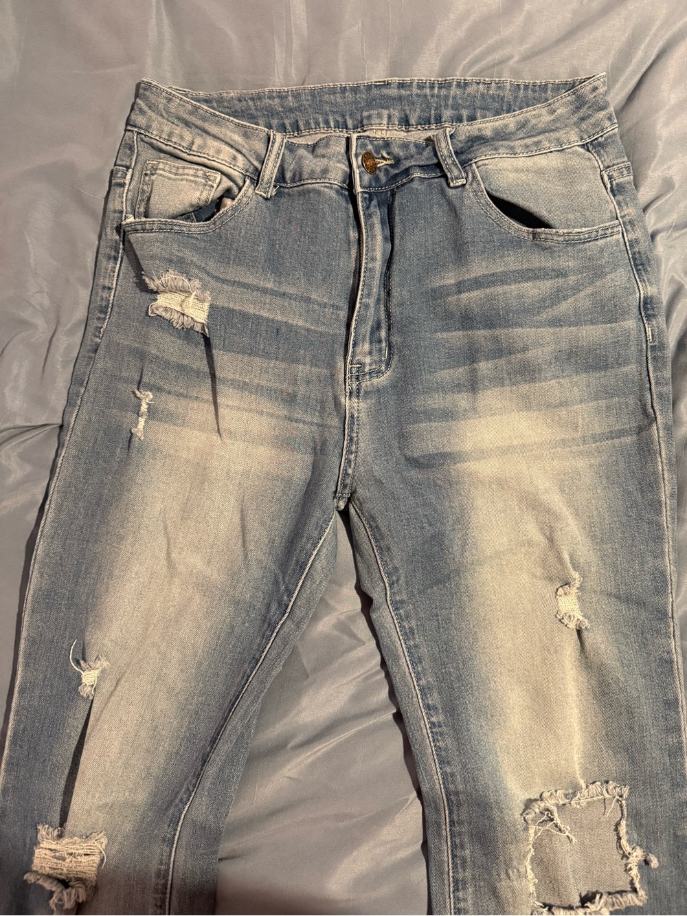 SHEIN High rise Women's Light Blue Distressed wide Flare Jeans